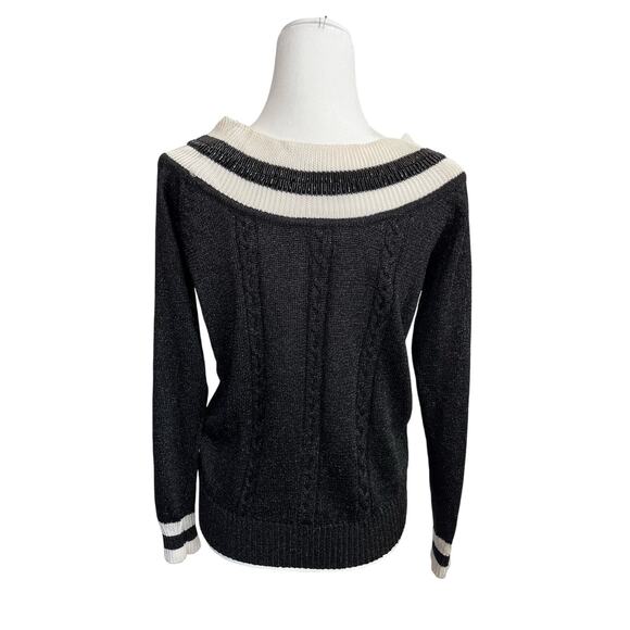 Mary Jane Marcasiano Beaded Sweater Black White Large NWT - Picture 4 of 8